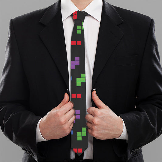 Colorful Block Puzzle Game Pattern Print Necktie