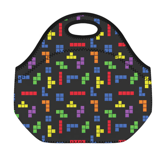 Colorful Block Puzzle Game Pattern Print Neoprene Lunch Bag