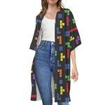 Colorful Block Puzzle Game Pattern Print Open Front Beach Cover Up