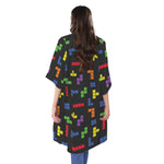 Colorful Block Puzzle Game Pattern Print Open Front Beach Cover Up