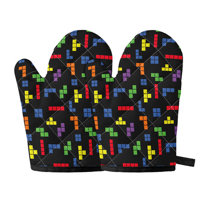 Colorful Block Puzzle Game Pattern Print Oven Mitts