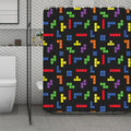 Colorful Block Puzzle Game Pattern Print Polyester Shower Curtain