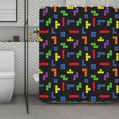 Colorful Block Puzzle Game Pattern Print Polyester Shower Curtain