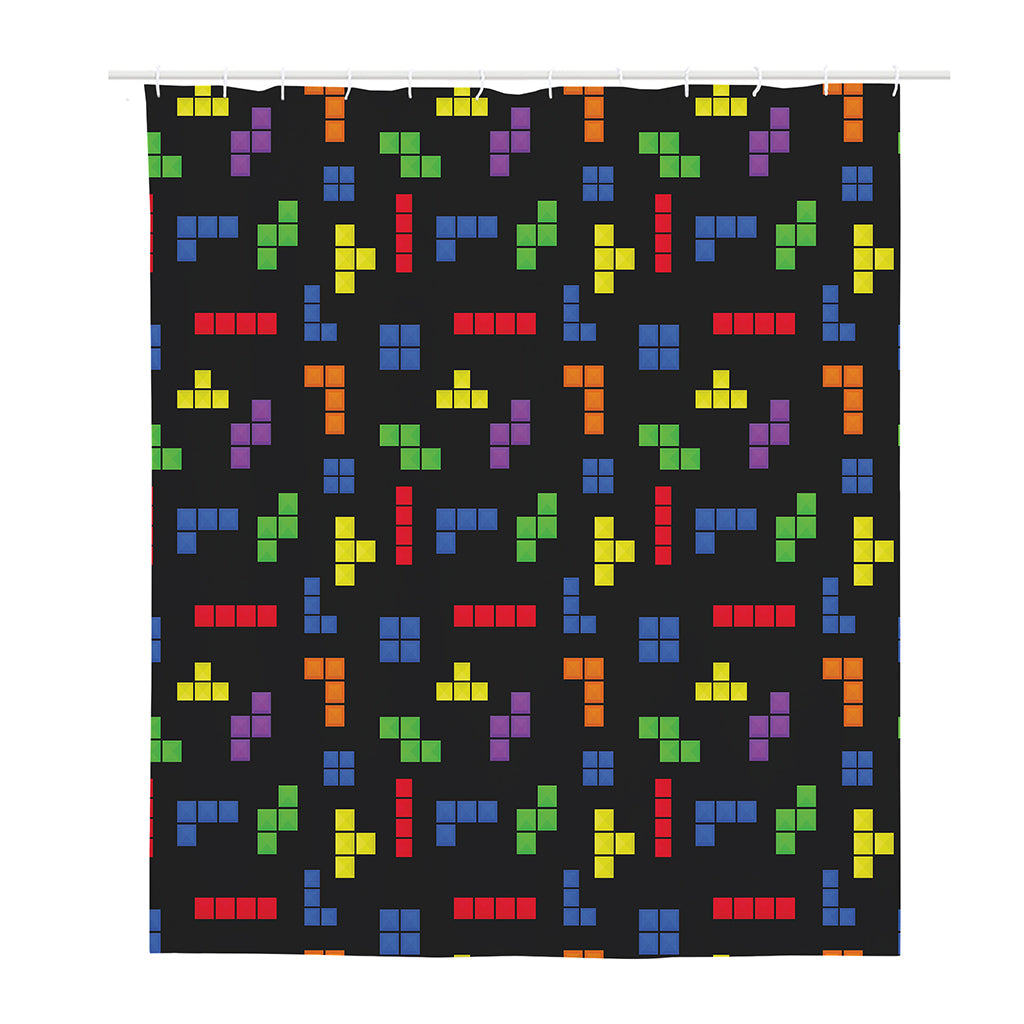 Colorful Block Puzzle Game Pattern Print Polyester Shower Curtain