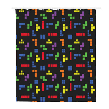 Colorful Block Puzzle Game Pattern Print Polyester Shower Curtain