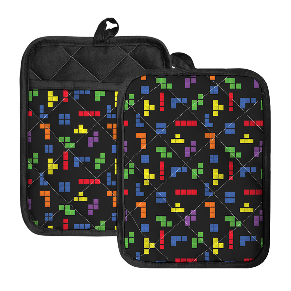Colorful Block Puzzle Game Pattern Print Pot Holders With Pocket