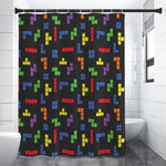 Colorful Block Puzzle Game Pattern Print Premium Shower Curtain