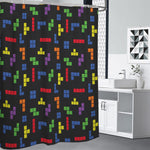 Colorful Block Puzzle Game Pattern Print Premium Shower Curtain