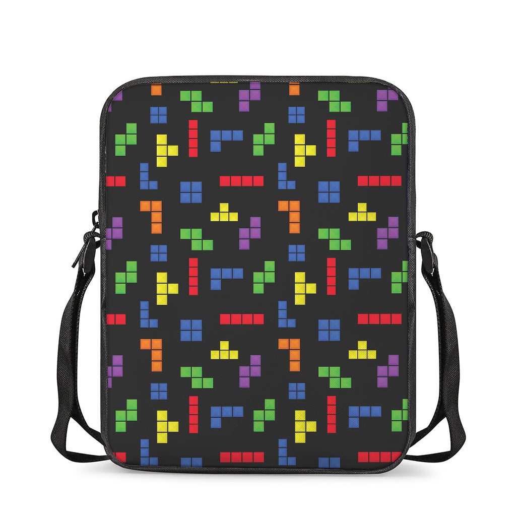 Colorful Block Puzzle Game Pattern Print Rectangular Crossbody Bag