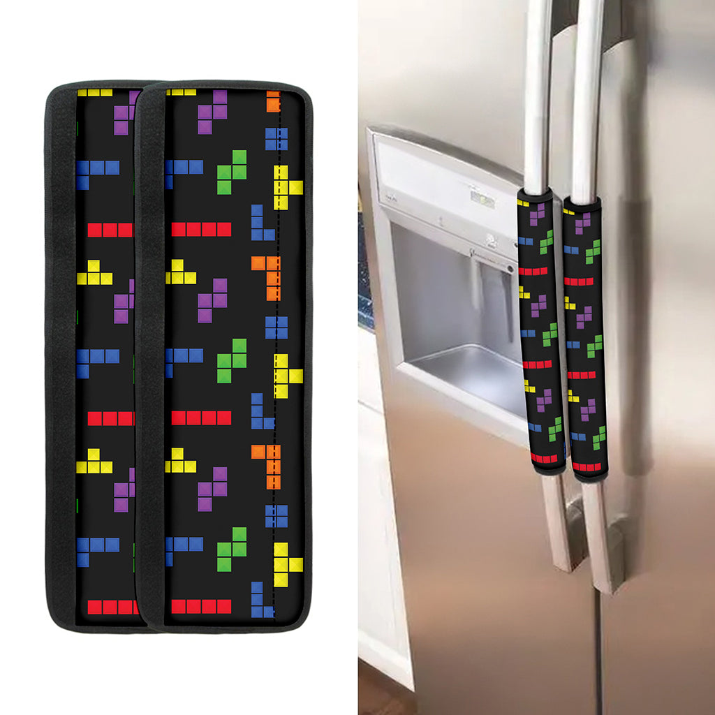 Colorful Block Puzzle Game Pattern Print Refrigerator Handle Covers