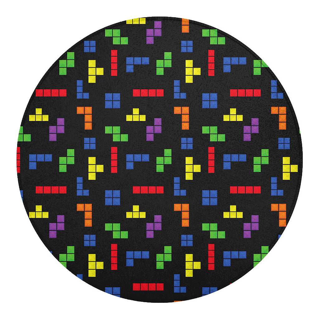 Colorful Block Puzzle Game Pattern Print Round Blanket