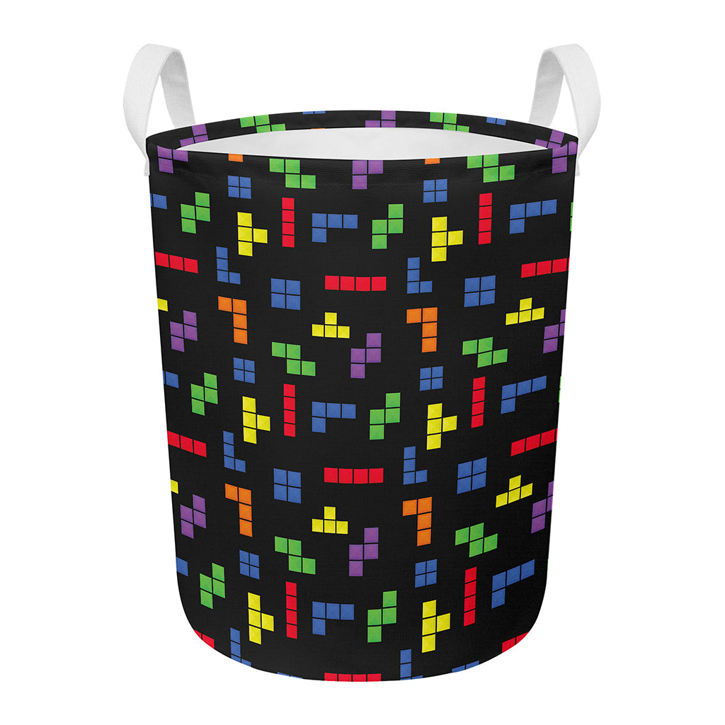 Colorful Block Puzzle Game Pattern Print Round Laundry Basket
