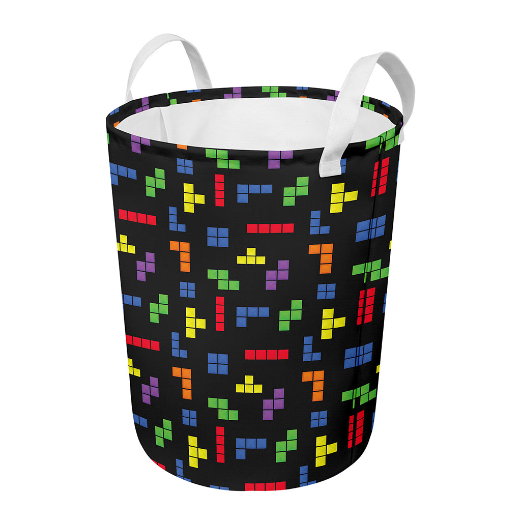 Colorful Block Puzzle Game Pattern Print Round Laundry Basket