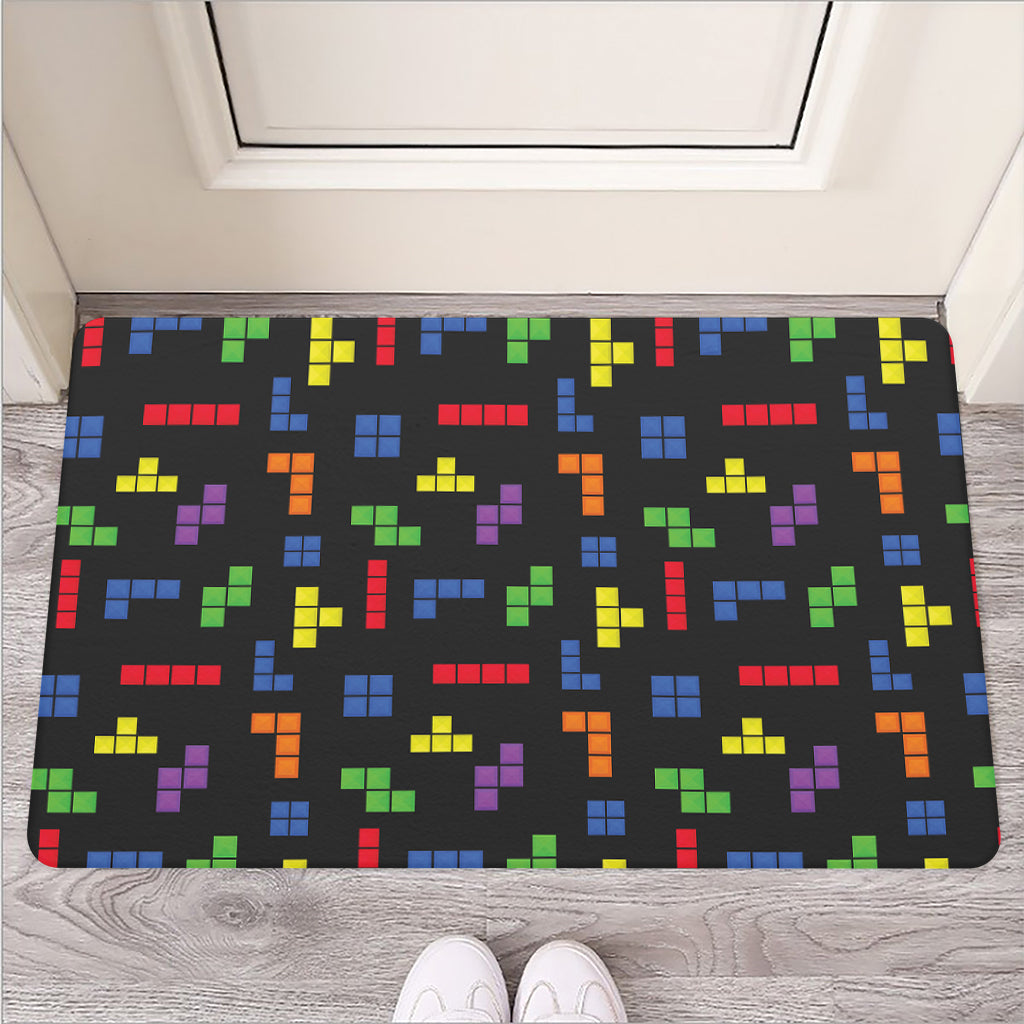Colorful Block Puzzle Game Pattern Print Rubber Doormat