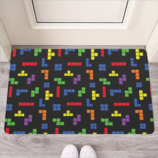 Colorful Block Puzzle Game Pattern Print Rubber Doormat