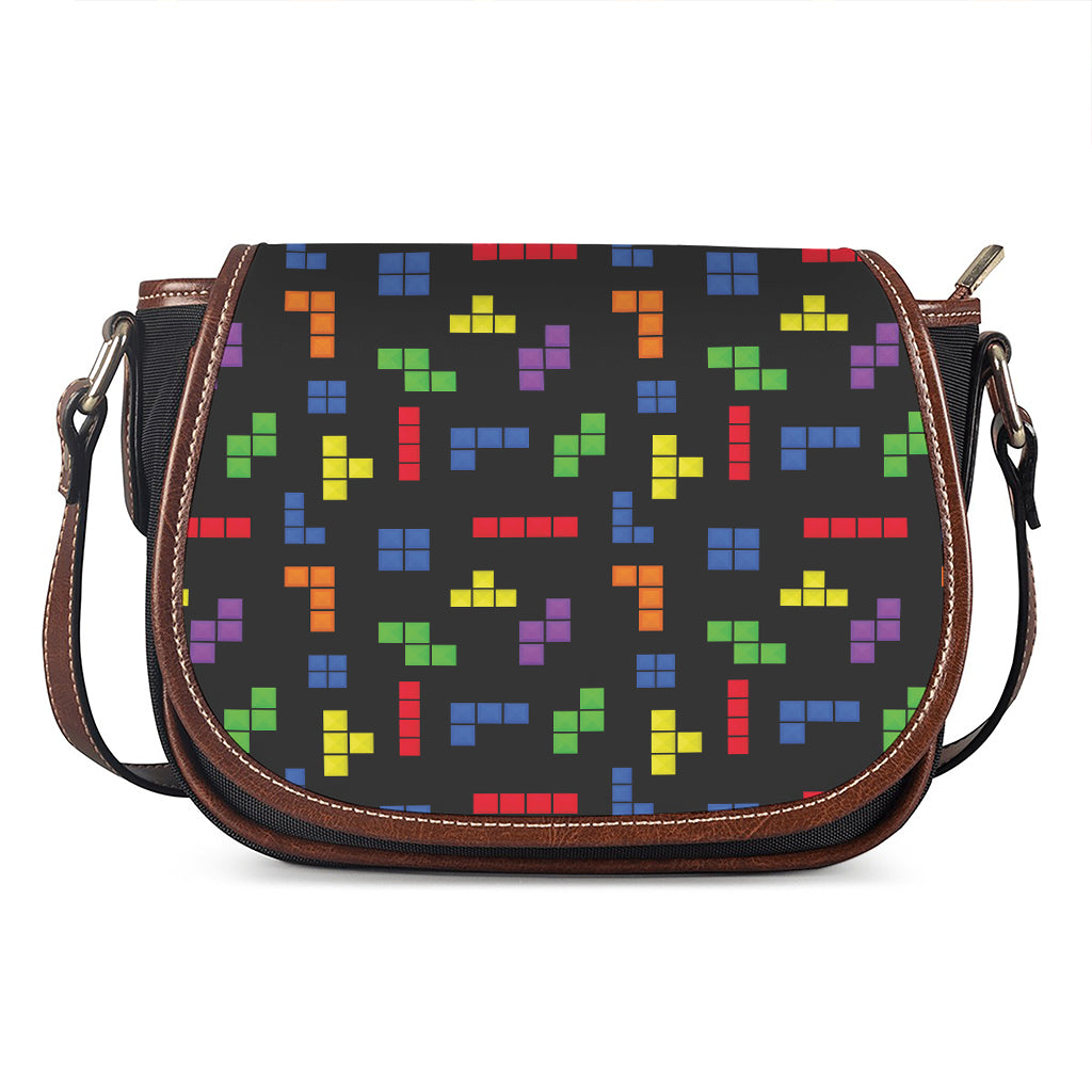 Colorful Block Puzzle Game Pattern Print Saddle Bag