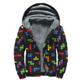 Colorful Block Puzzle Game Pattern Print Sherpa Lined Zip Up Hoodie