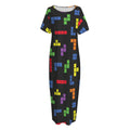 Colorful Block Puzzle Game Pattern Print Short Sleeve Long Nightdress