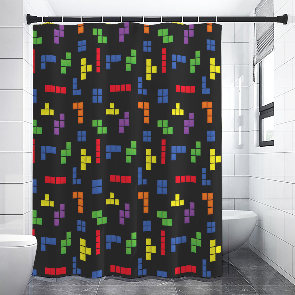 Colorful Block Puzzle Game Pattern Print Shower Curtain