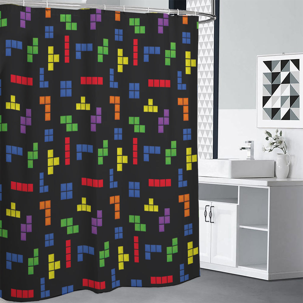 Colorful Block Puzzle Game Pattern Print Shower Curtain