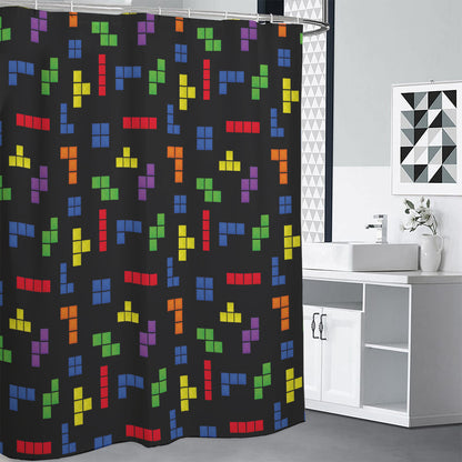 Colorful Block Puzzle Game Pattern Print Shower Curtain