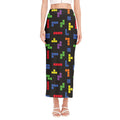 Colorful Block Puzzle Game Pattern Print Side Slit Maxi Skirt