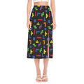 Colorful Block Puzzle Game Pattern Print Side Slit Midi Skirt