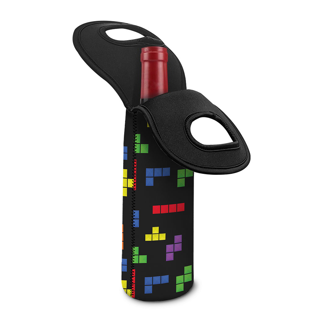 Colorful Block Puzzle Game Pattern Print Single Neoprene Wine Tote