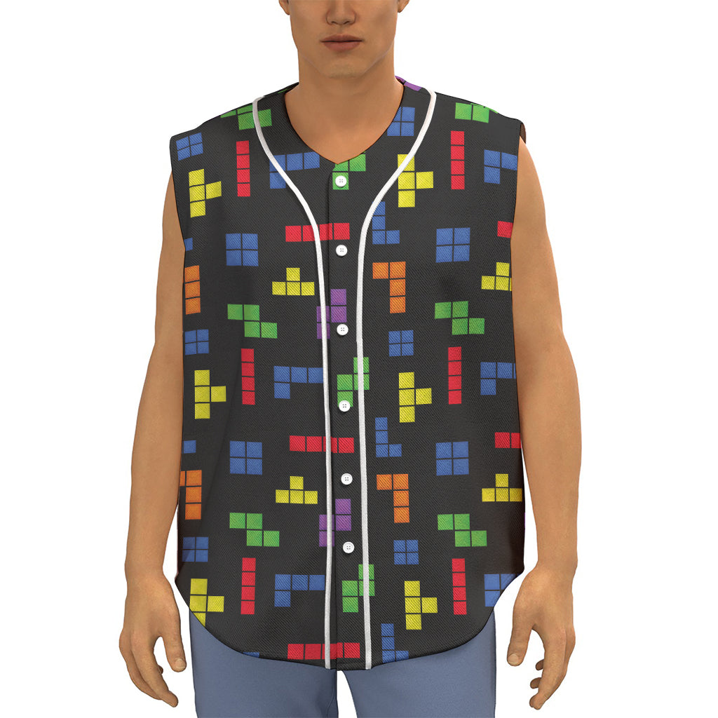 Colorful Block Puzzle Game Pattern Print Sleeveless Baseball Jersey