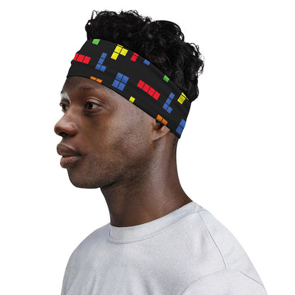 Colorful Block Puzzle Game Pattern Print Sports Headband