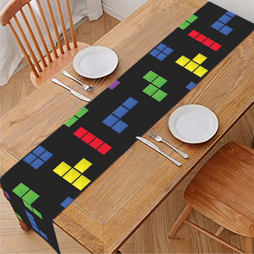 Colorful Block Puzzle Game Pattern Print Table Runner