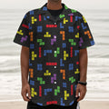 Colorful Block Puzzle Game Pattern Print Textured Short Sleeve Shirt
