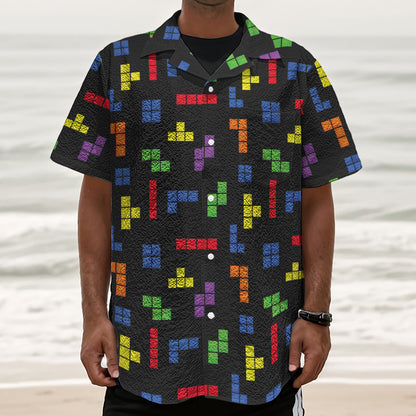 Colorful Block Puzzle Game Pattern Print Textured Short Sleeve Shirt