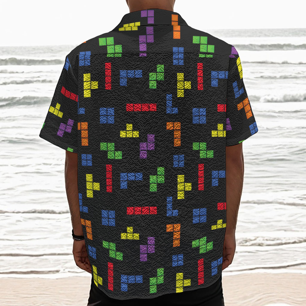 Colorful Block Puzzle Game Pattern Print Textured Short Sleeve Shirt