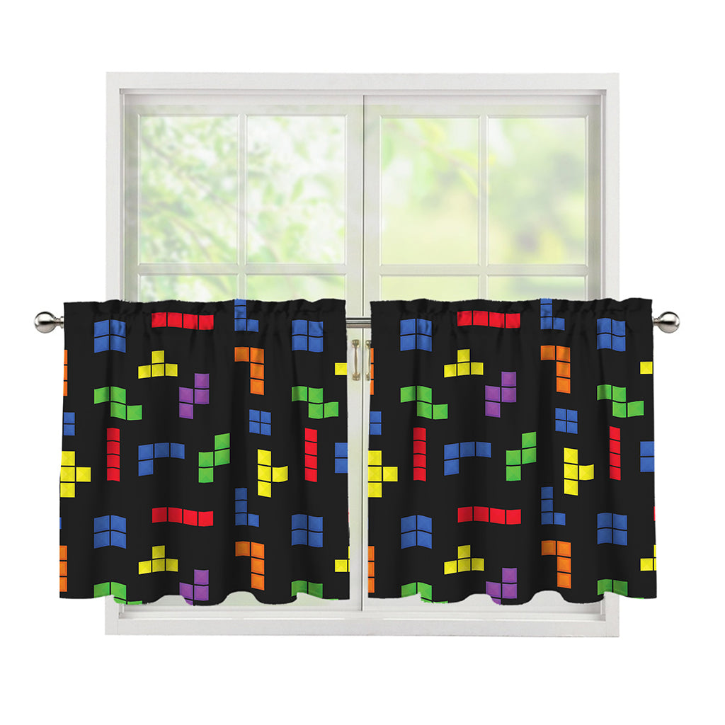 Colorful Block Puzzle Game Pattern Print Tier Curtains