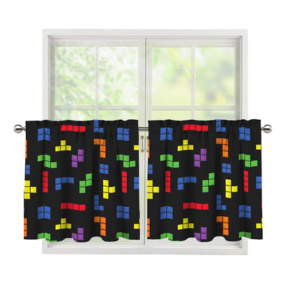 Colorful Block Puzzle Game Pattern Print Tier Curtains