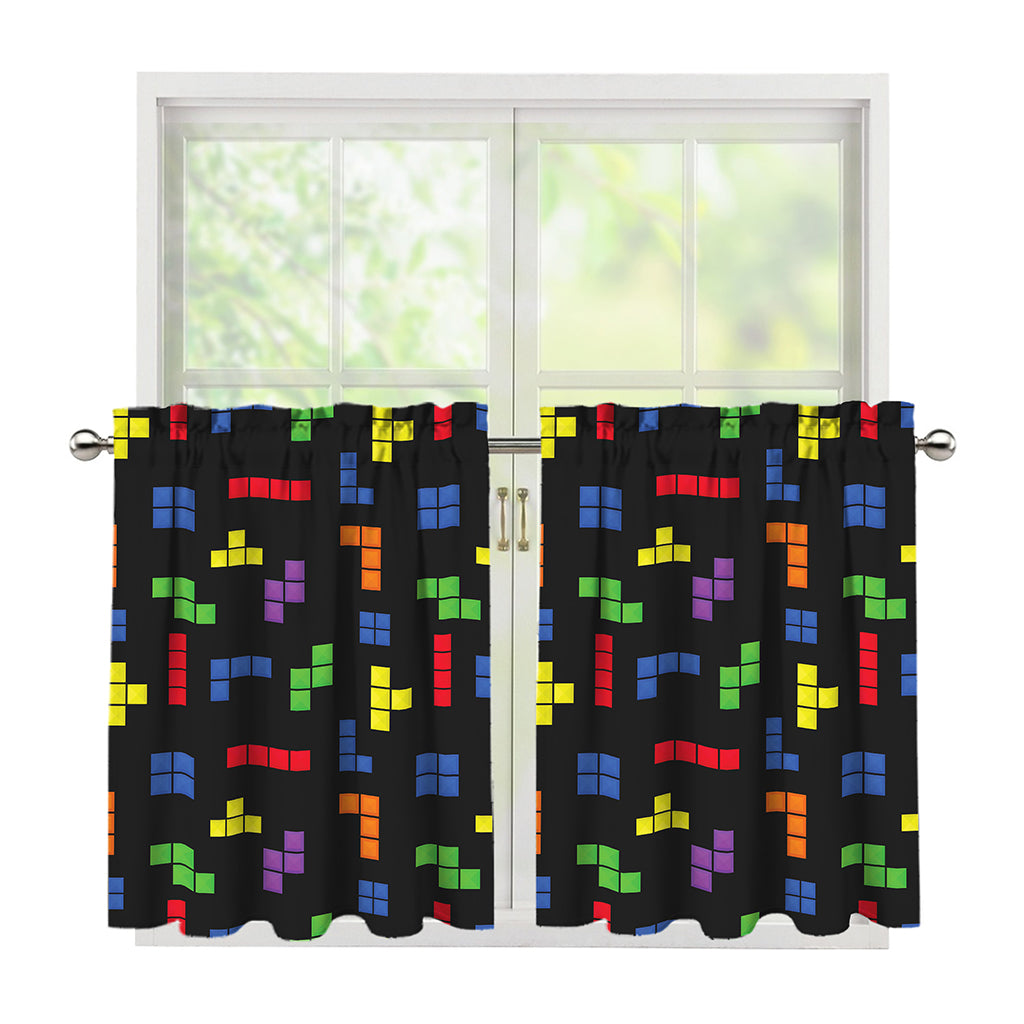 Colorful Block Puzzle Game Pattern Print Tier Curtains