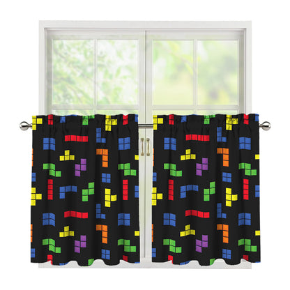 Colorful Block Puzzle Game Pattern Print Tier Curtains