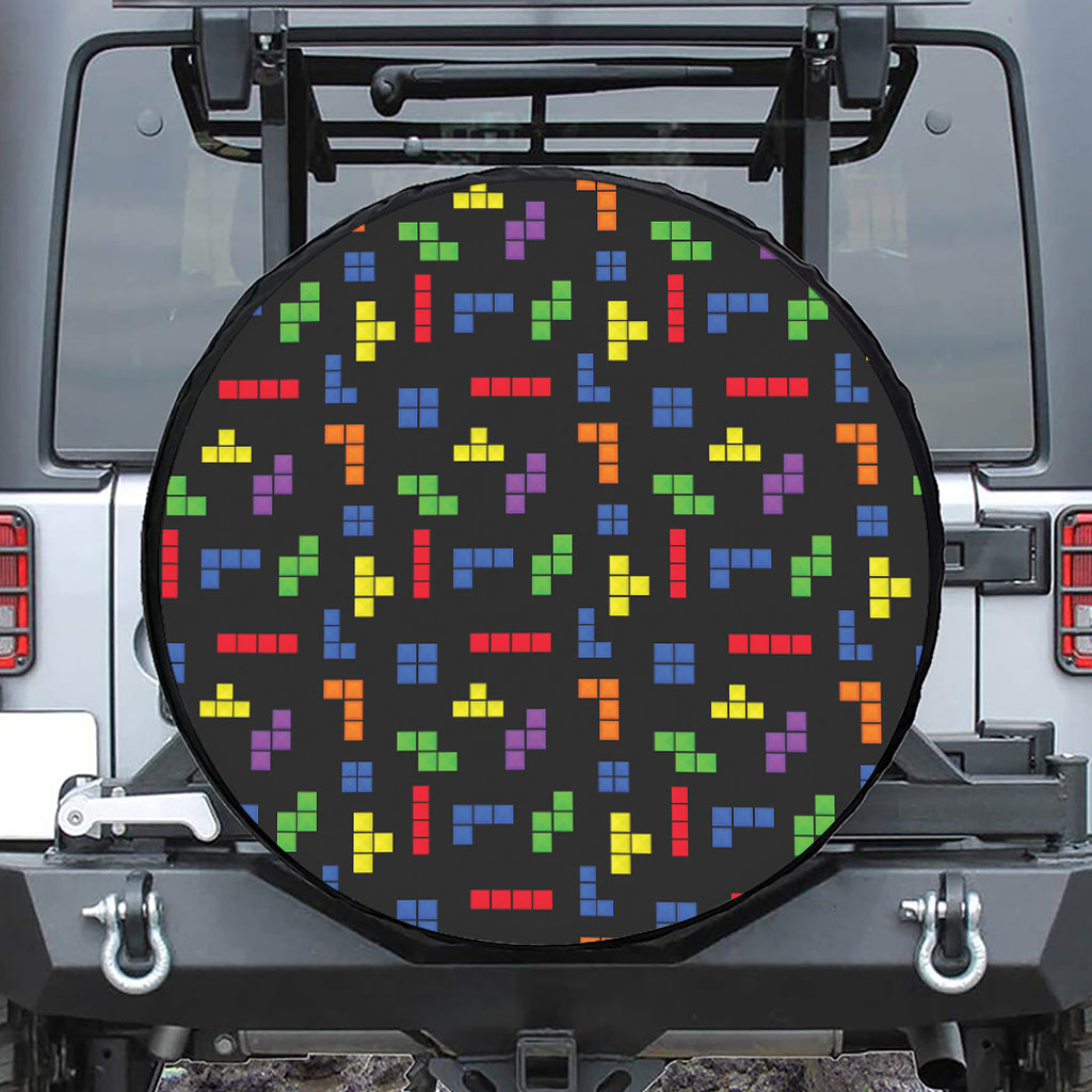 Colorful Block Puzzle Game Pattern Print Tire Cover