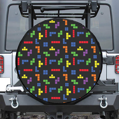 Colorful Block Puzzle Game Pattern Print Tire Cover
