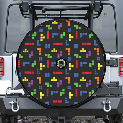 Colorful Block Puzzle Game Pattern Print Tire Cover With Camera Hole
