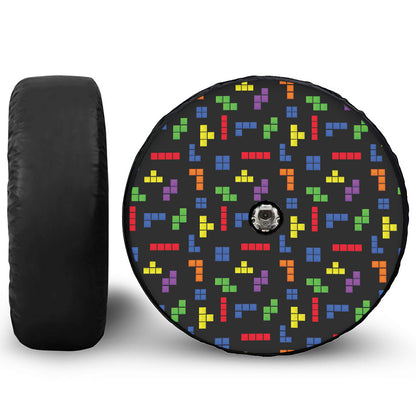 Colorful Block Puzzle Game Pattern Print Tire Cover With Camera Hole