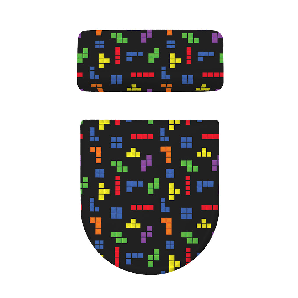 Colorful Block Puzzle Game Pattern Print Toilet Lid And Tank Cover Set