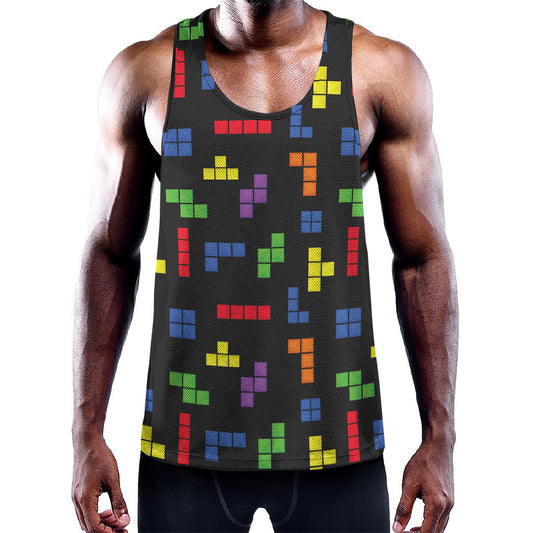 Colorful Block Puzzle Game Pattern Print Training Tank Top