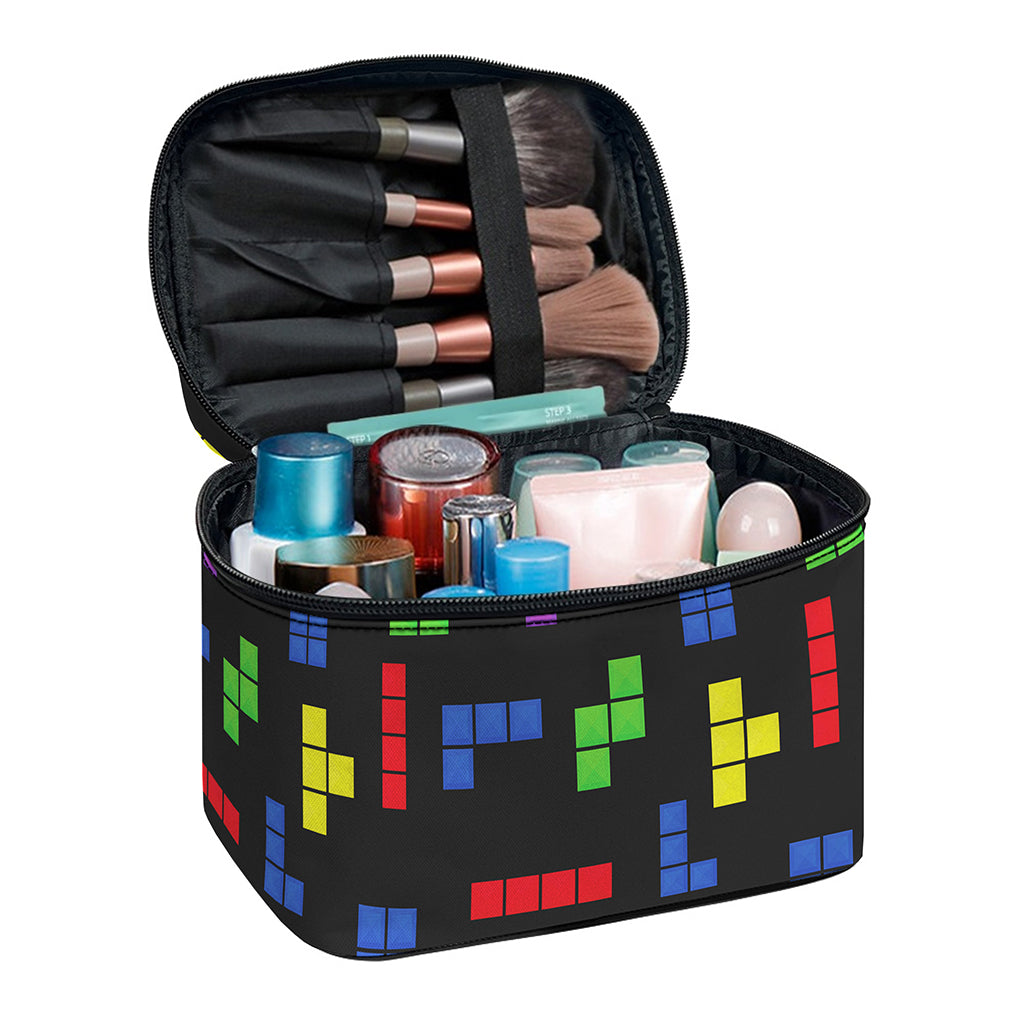 Colorful Block Puzzle Game Pattern Print Travel Makeup Bag