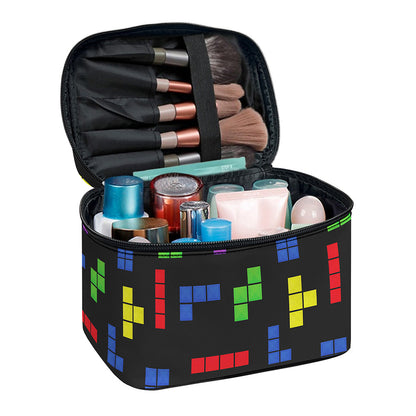 Colorful Block Puzzle Game Pattern Print Travel Makeup Bag