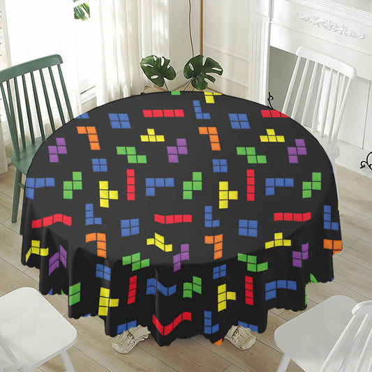 Colorful Block Puzzle Game Pattern Print Waterproof Round Tablecloth