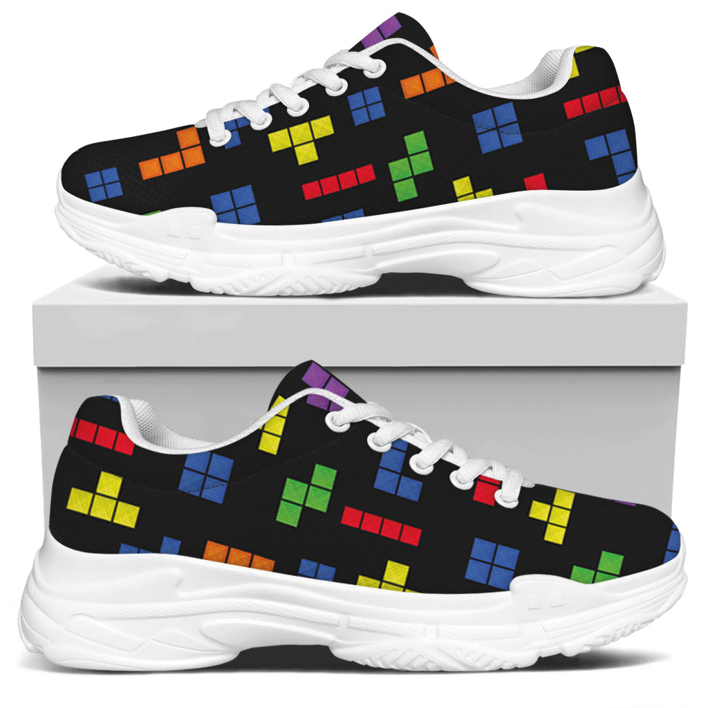 Colorful Block Puzzle Game Pattern Print White Chunky Shoes