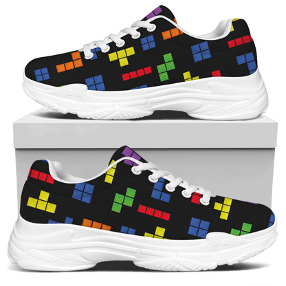 Colorful Block Puzzle Game Pattern Print White Chunky Shoes