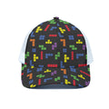 Colorful Block Puzzle Game Pattern Print White Mesh Trucker Hat